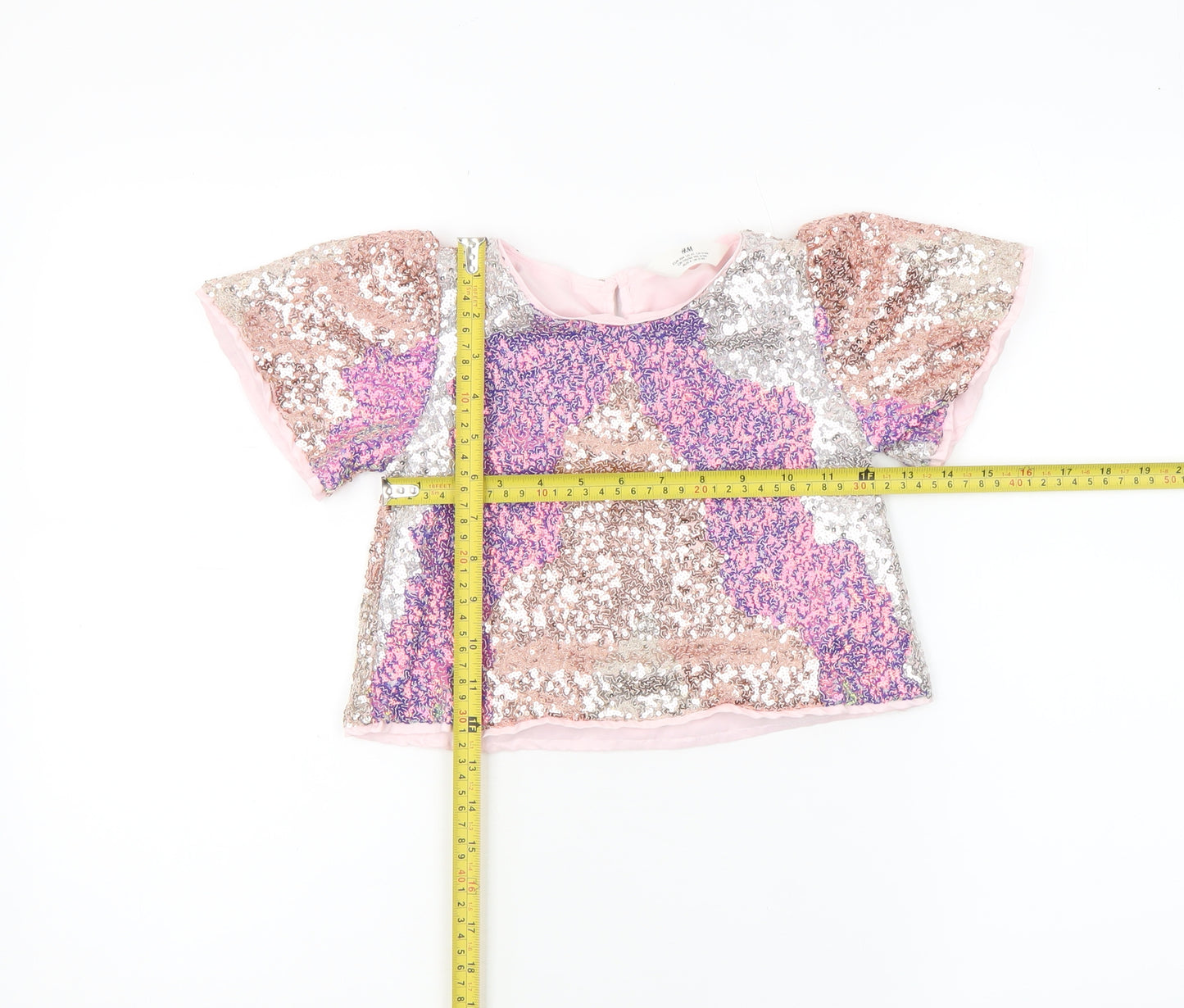 H&M Girls Pink Sequin Cropped T-Shirt 3-4 Years Party Top
