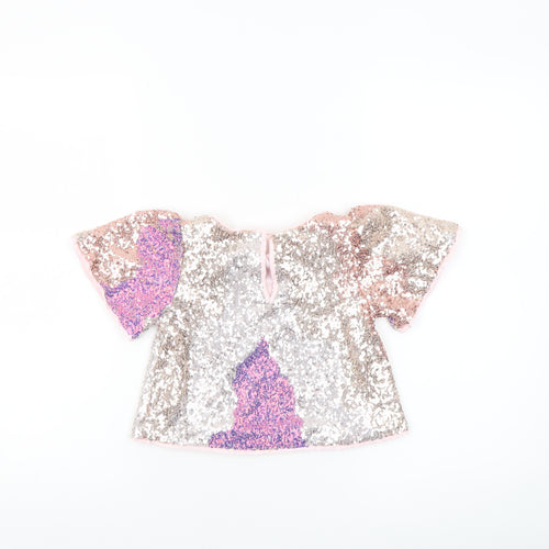 H&M Girls Pink Sequin Cropped T-Shirt 3-4 Years Party Top