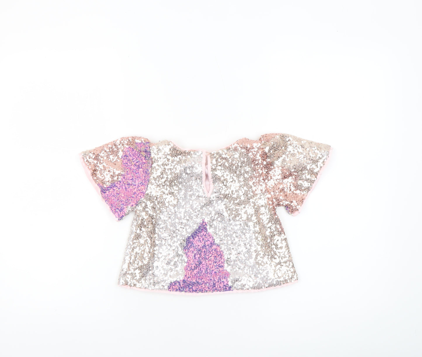 H&M Girls Pink Sequin Cropped T-Shirt 3-4 Years Party Top