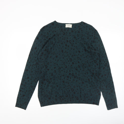 Hush Women's Green Animal Print Wool Blend Crew Neck Jumper Size M