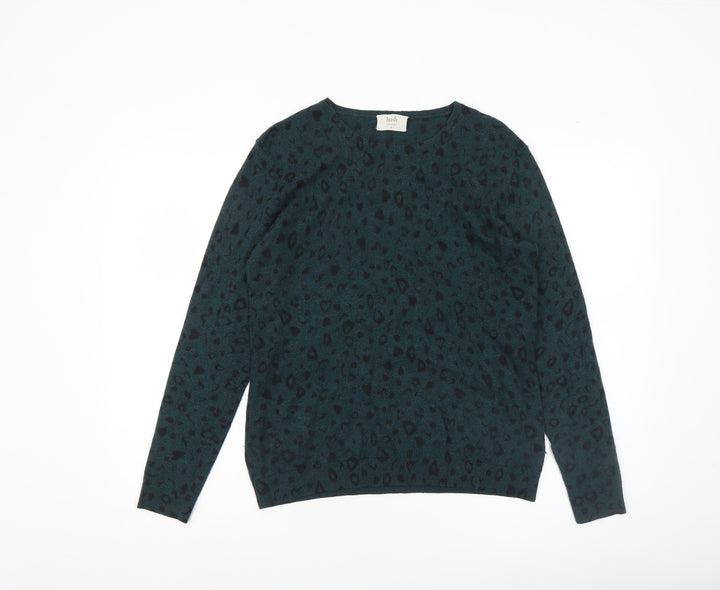 Hush Women's Green Animal Print Wool Blend Crew Neck Jumper Size M