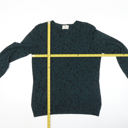 Hush Women's Green Animal Print Wool Blend Crew Neck Jumper Size M