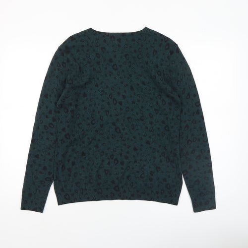 Hush Women's Green Animal Print Wool Blend Crew Neck Jumper Size M