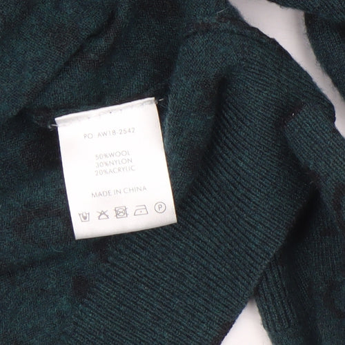 Hush Women's Green Animal Print Wool Blend Crew Neck Jumper Size M