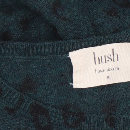 Hush Women's Green Animal Print Wool Blend Crew Neck Jumper Size M
