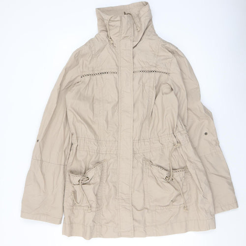 George Women Beige Cotton Anorak Jacket Size 12 Mid-Length