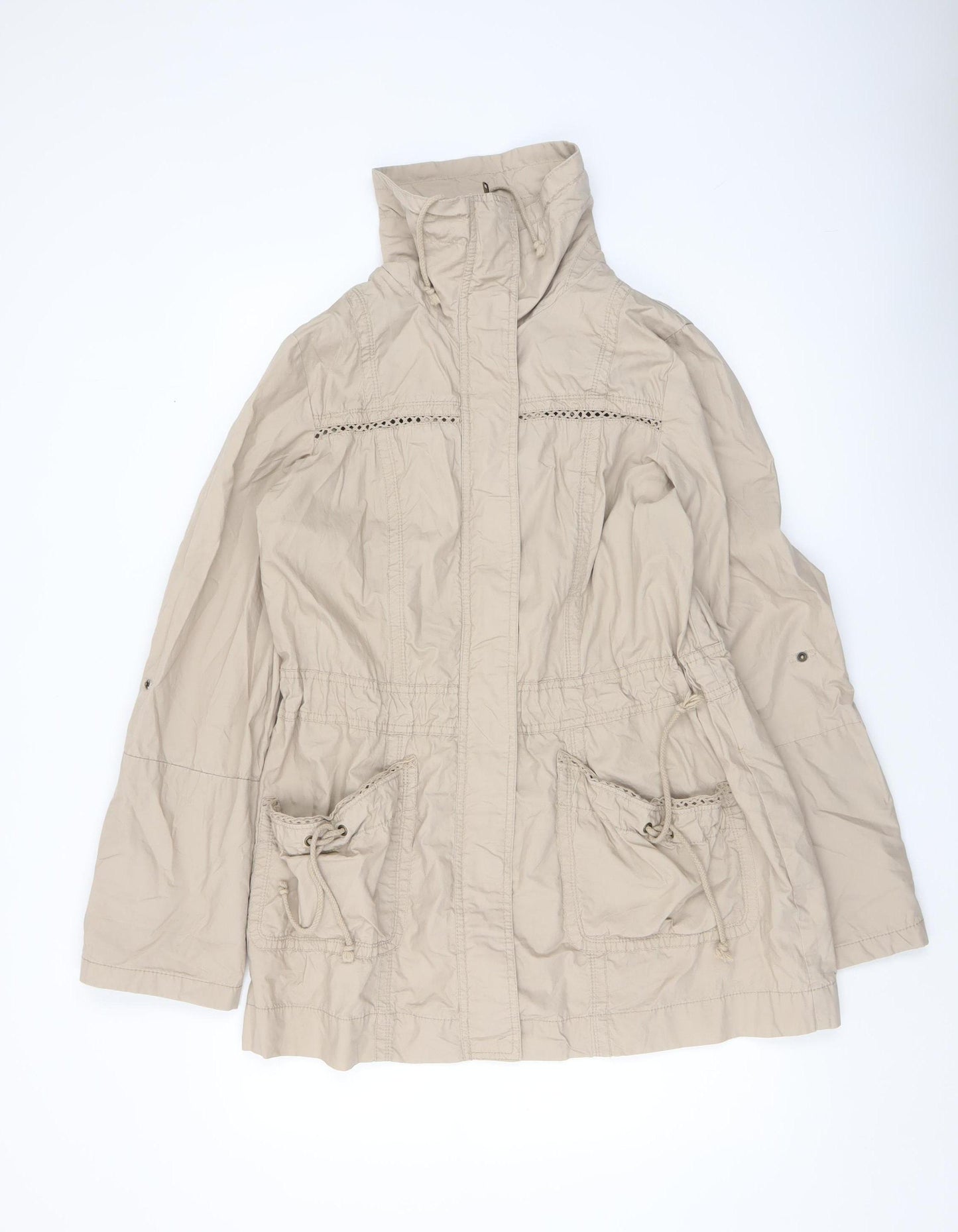 George Women Beige Cotton Anorak Jacket Size 12 Mid-Length