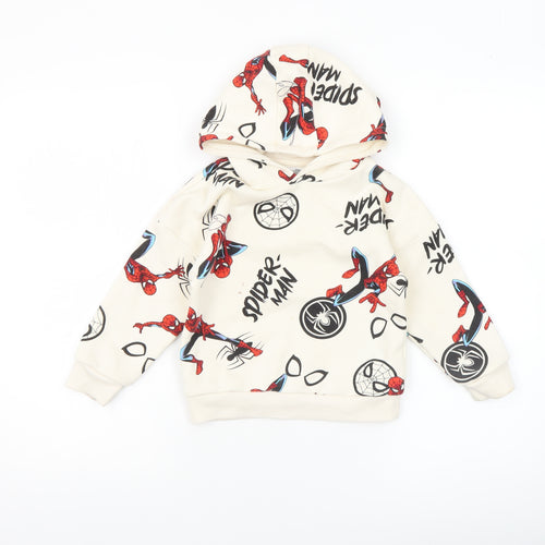 Marvel Spider-Man Boys Beige Pullover Hoodie 3-4 Years Cotton Blend