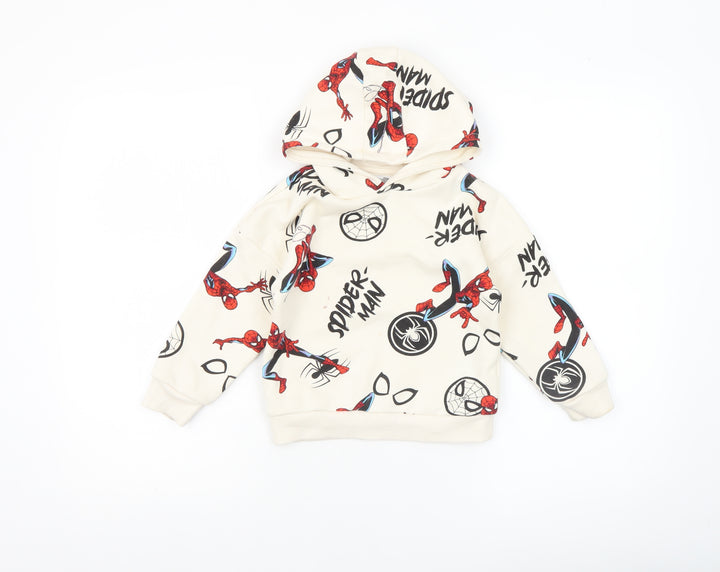 Marvel Spider-Man Boys Beige Pullover Hoodie 3-4 Years Cotton Blend