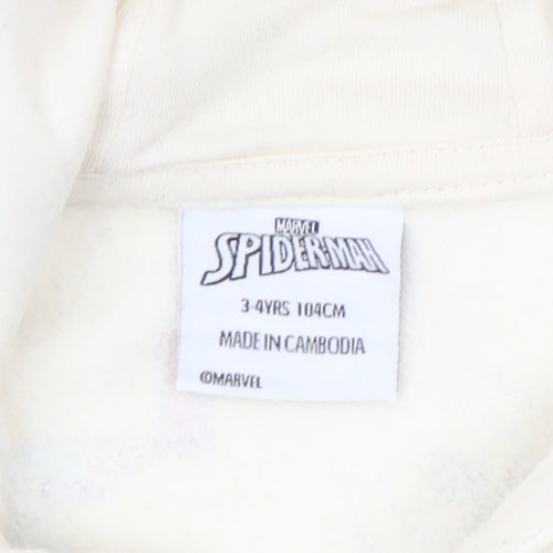 Marvel Spider-Man Boys Beige Pullover Hoodie 3-4 Years Cotton Blend