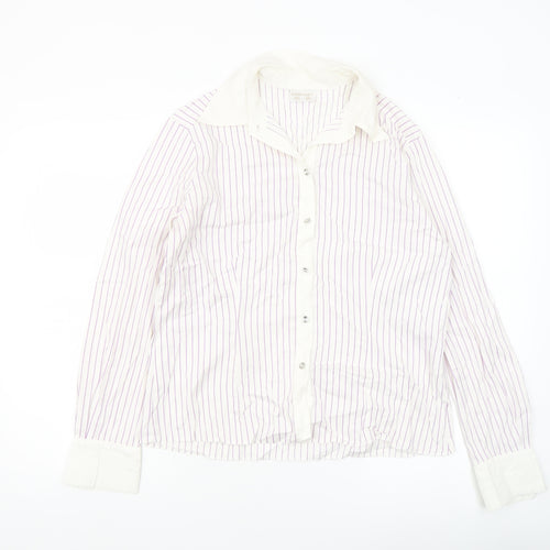 Eugen Klein Women's White & Lilac Striped Button-Up Shirt Size 14