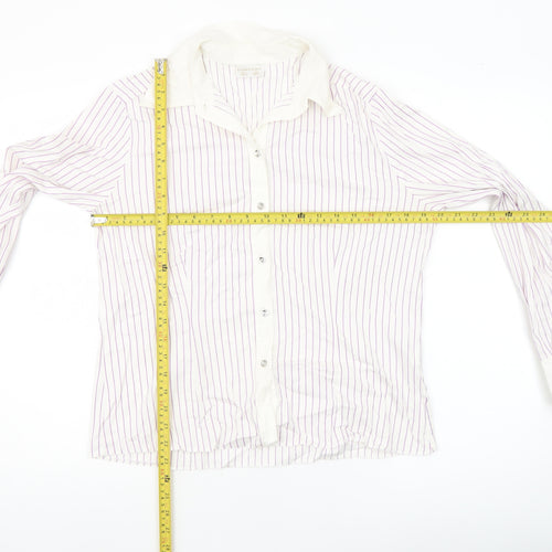 Eugen Klein Women's White & Lilac Striped Button-Up Shirt Size 14