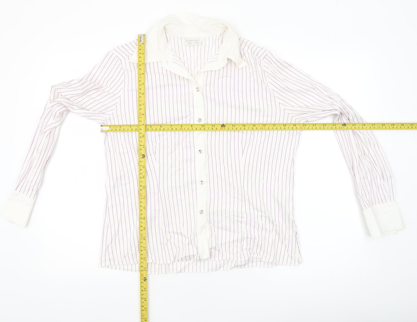 Eugen Klein Women's White & Lilac Striped Button-Up Shirt Size 14