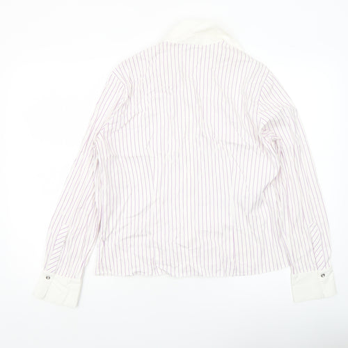 Eugen Klein Women's White & Lilac Striped Button-Up Shirt Size 14