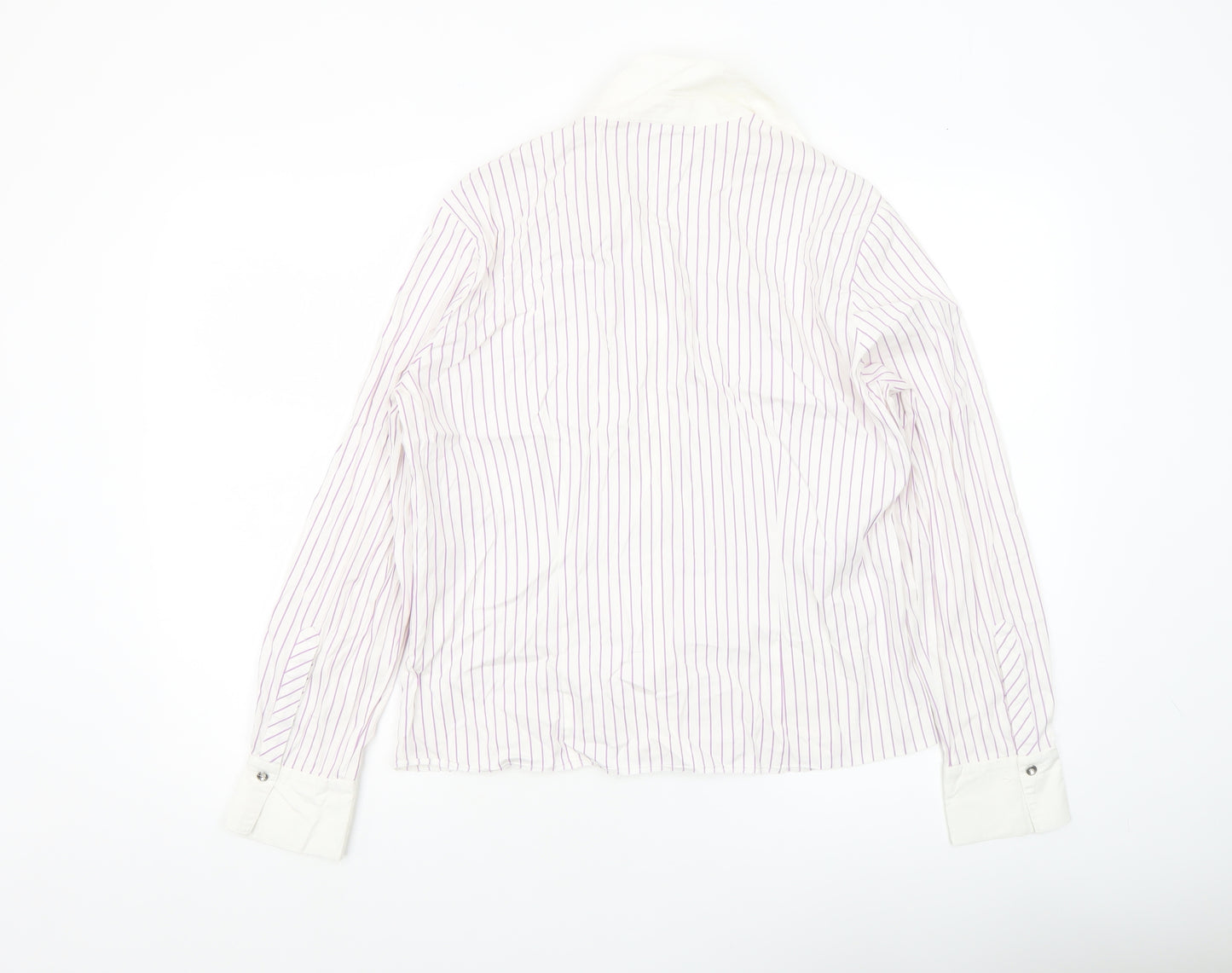 Eugen Klein Women's White & Lilac Striped Button-Up Shirt Size 14