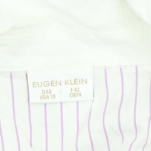 Eugen Klein Women's White & Lilac Striped Button-Up Shirt Size 14