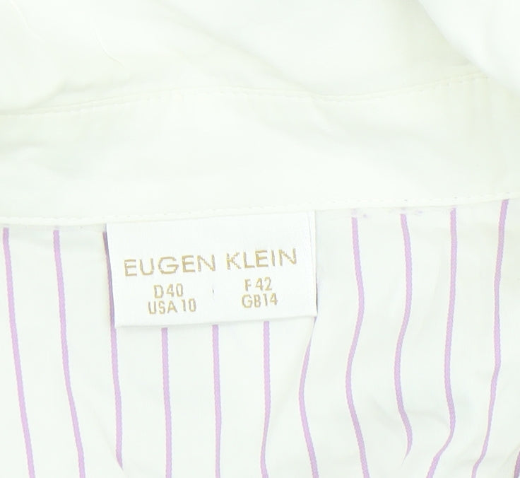 Eugen Klein Women's White & Lilac Striped Button-Up Shirt Size 14