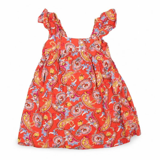 Primark Girls Red Paisley Cotton A-Line Ruffle Sleeveless Dress 4-5 Years