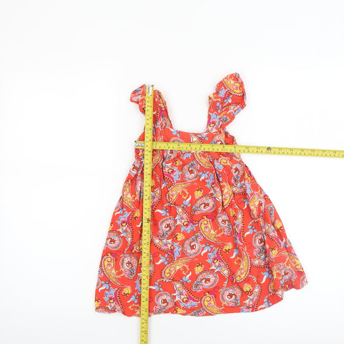 Primark Girls Red Paisley Cotton A-Line Ruffle Sleeveless Dress 4-5 Years