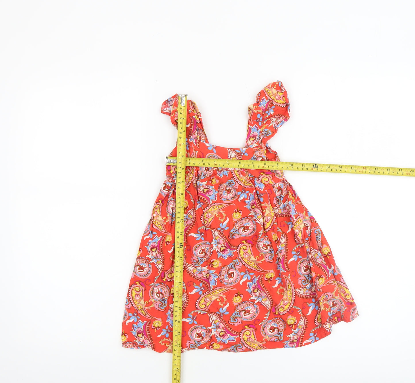 Primark Girls Red Paisley Cotton A-Line Ruffle Sleeveless Dress 4-5 Years