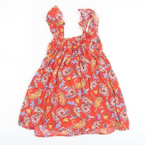 Primark Girls Red Paisley Cotton A-Line Ruffle Sleeveless Dress 4-5 Years