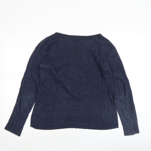 Lulu & Red Women's Blue Bird Pattern Wool Blend Jumper Size M
