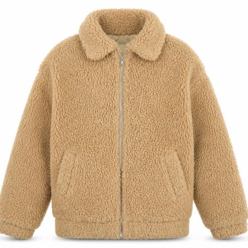 New Look Men's Beige Fleece Bomber Jacket M Full Zip Casual
