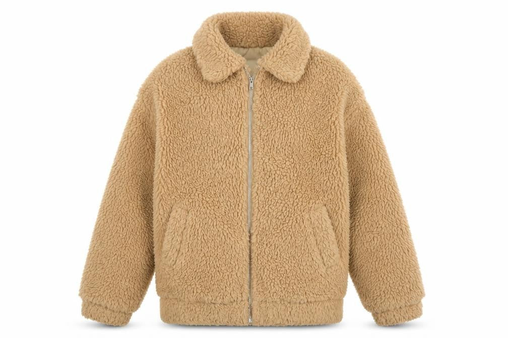 New Look Men's Beige Fleece Bomber Jacket M Full Zip Casual