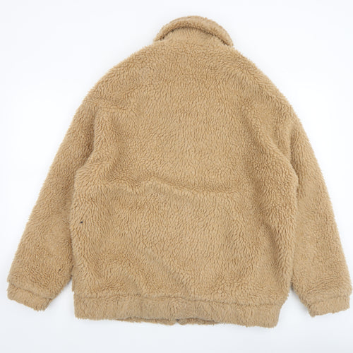 New Look Men's Beige Fleece Bomber Jacket M Full Zip Casual