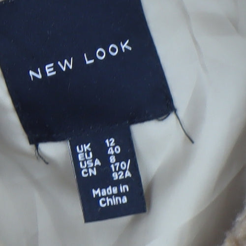 New Look Men's Beige Fleece Bomber Jacket M Full Zip Casual