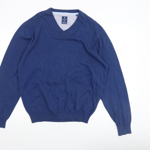 Redmond Men's Blue V-Neck Cotton Jumper Size M Casual Knitwear