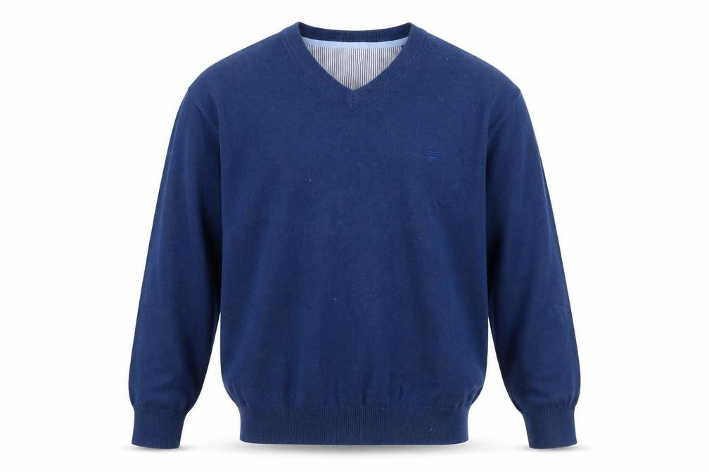 Redmond Men's Blue V-Neck Cotton Jumper Size M Casual Knitwear