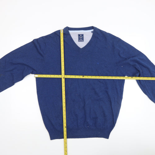 Redmond Men's Blue V-Neck Cotton Jumper Size M Casual Knitwear
