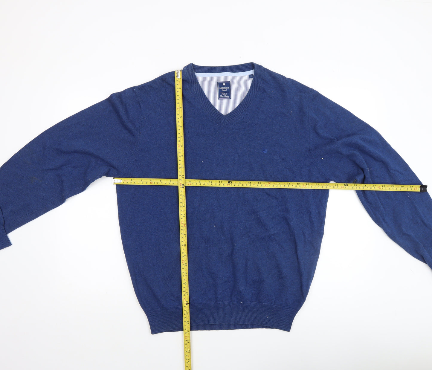 Redmond Men's Blue V-Neck Cotton Jumper Size M Casual Knitwear