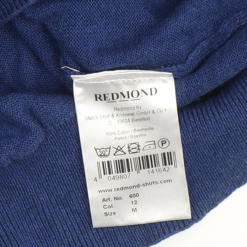 Redmond Men's Blue V-Neck Cotton Jumper Size M Casual Knitwear