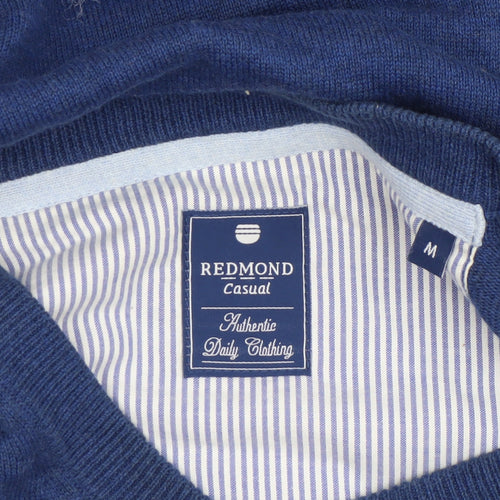 Redmond Men's Blue V-Neck Cotton Jumper Size M Casual Knitwear