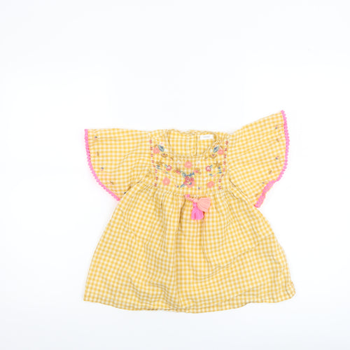Next Girls Yellow Gingham Embroidered A-Line Dress 12-18 Months