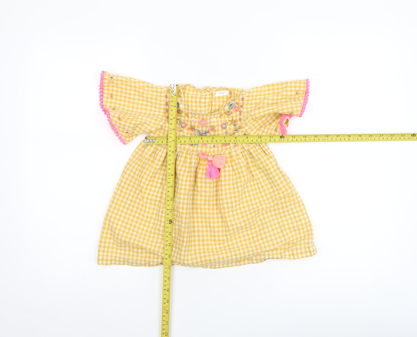 Next Girls Yellow Gingham Embroidered A-Line Dress 12-18 Months