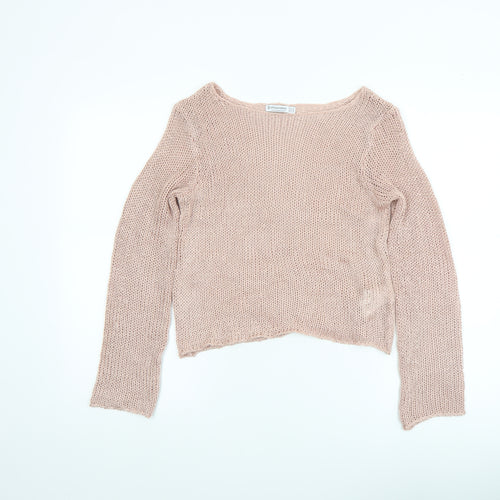 Stradivarius Women’s Beige Chunky-Knit Boat Neck Pullover Jumper XS