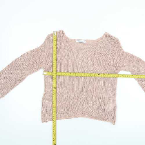 Stradivarius Women’s Beige Chunky-Knit Boat Neck Pullover Jumper XS