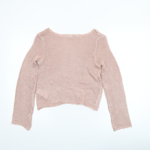 Stradivarius Women’s Beige Chunky-Knit Boat Neck Pullover Jumper XS