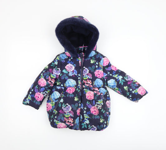 Marks and Spencer Girls Multicoloured Floral Hooded Puffer Jacket 2-3 Years Winter Coat