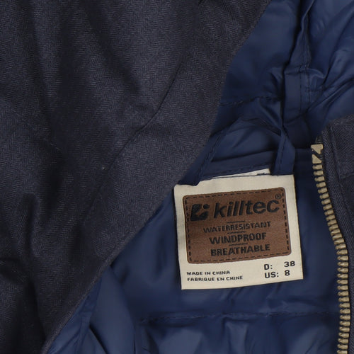 Killtec Women Blue Long Puffer Coat Hooded Size 12 Water Resistant