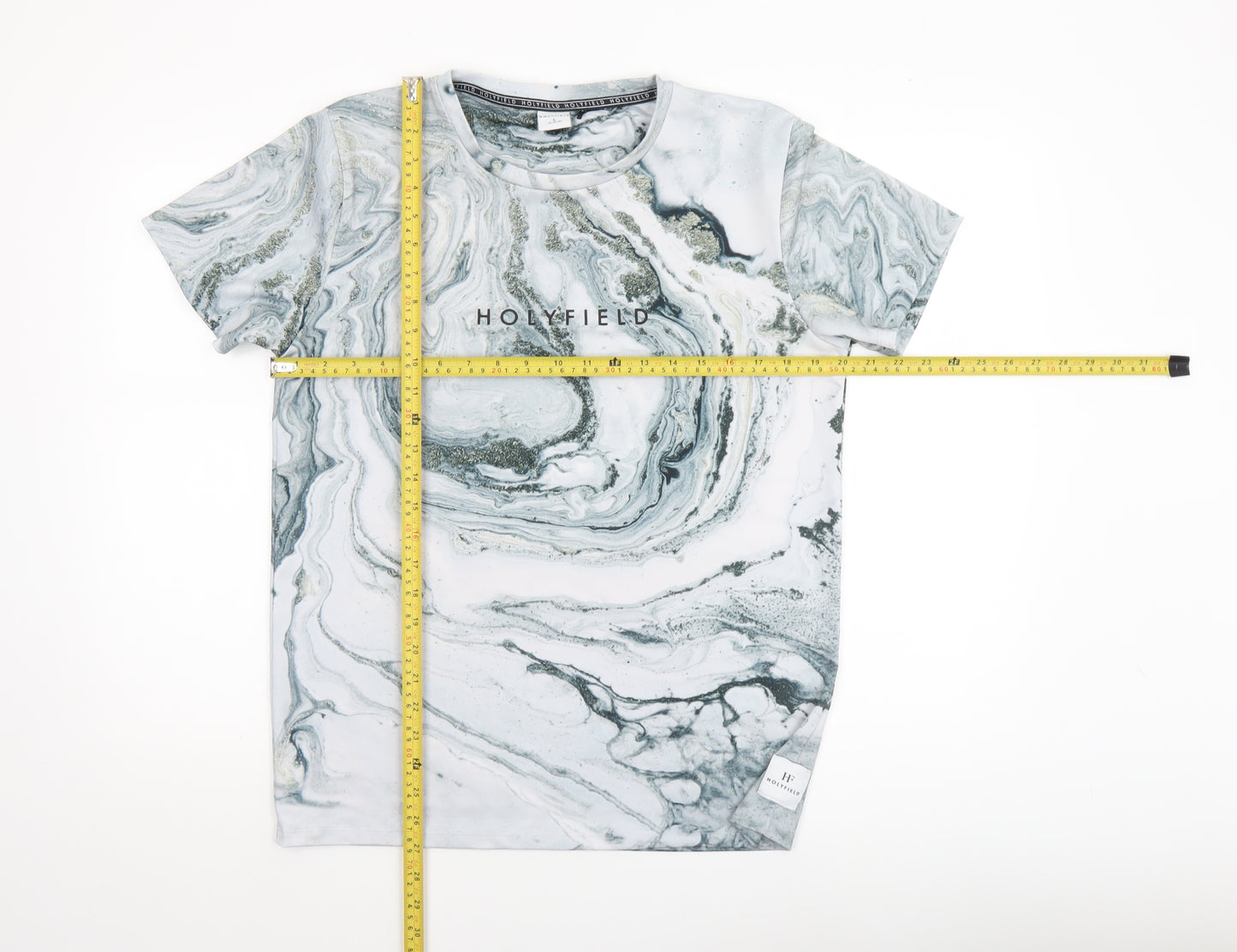 Holyfield Grey Marble Print Teens L Regular Fit T-Shirt
