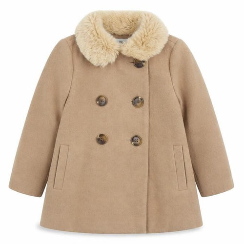F&F Girls Beige Faux Fur Collar Double Breasted Pea Coat 3-4 Years