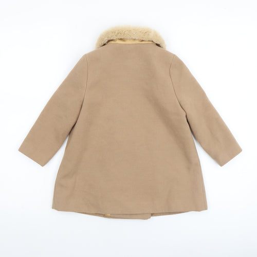 F&F Girls Beige Faux Fur Collar Double Breasted Pea Coat 3-4 Years