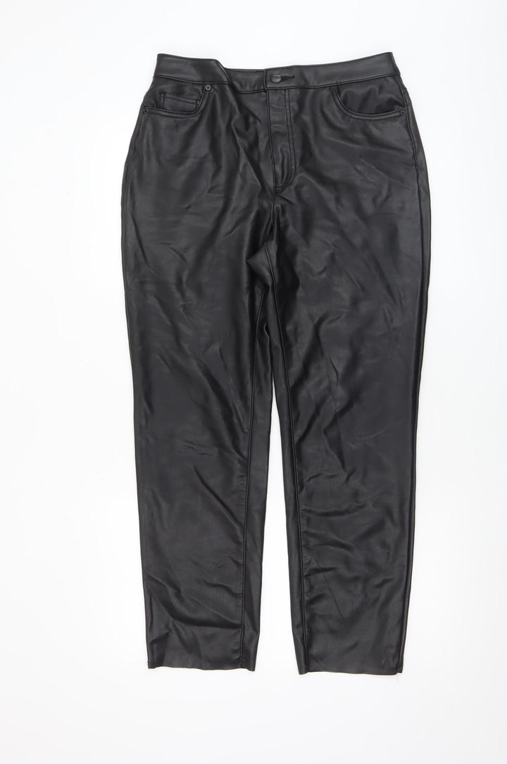 Vero Moda Women’s Black Faux Leather Straight Trousers Size 14