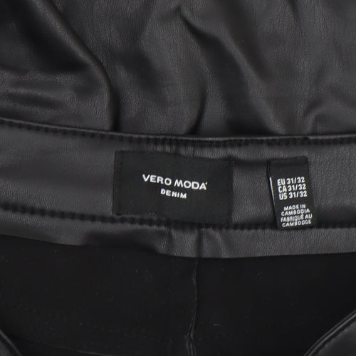Vero Moda Women’s Black Faux Leather Straight Trousers Size 14