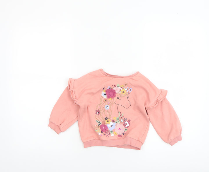 F&F Girls Pink Unicorn Sweatshirt 2-3 Years Long Sleeve Pullover