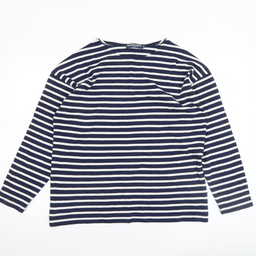 Compagnie de l’Atlantique Women Blue Striped Long Sleeve Cotton Top 2XL